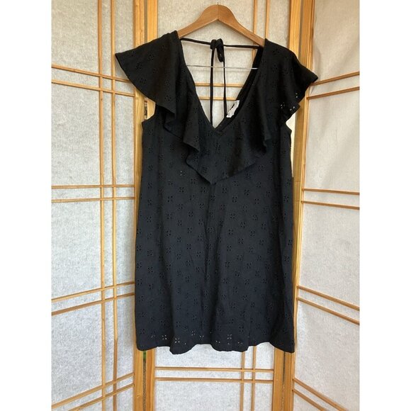 ASOS Design Black Eyelet Dress, NWoT, VNeck, Sz6 Tall, Beach, Boho - Picture 2 of 10